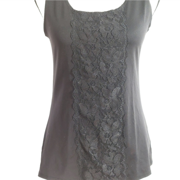 Van Heusen Black with Lace Overlay Tank Top Size M - Picture 4 of 9